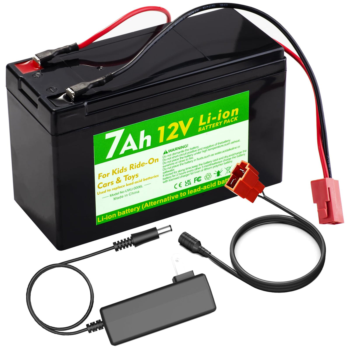 UNIKARO 12V 7Ah lithium battery powers Rollplay Nighthawk for longer adventures.