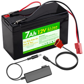UNIKARO 12V 7Ah lithium battery powers Rollplay Nighthawk for longer adventures.