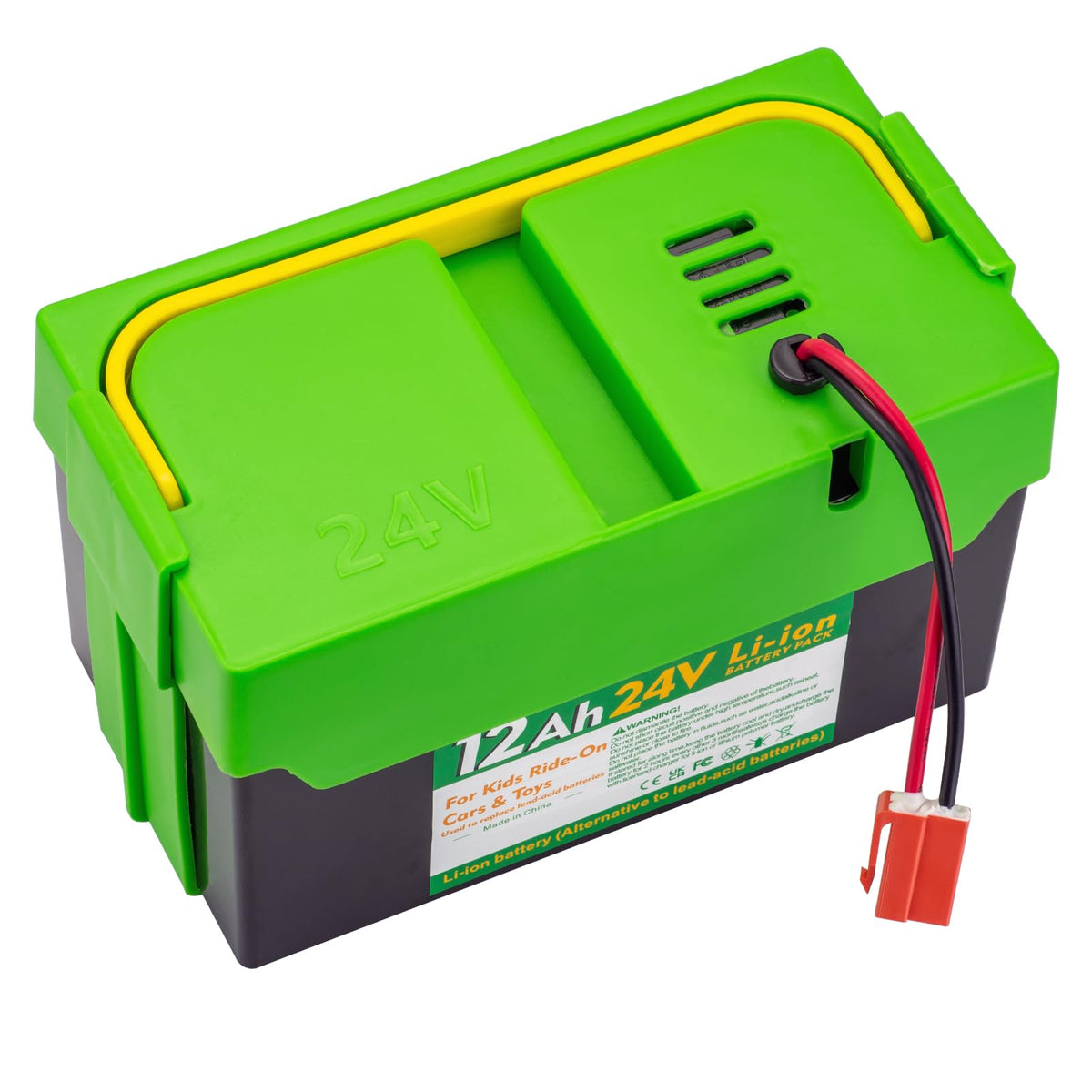 UNIKARO 24V 12Ah battery pack installed in a kid's ride-on vehicle for longer sessions
