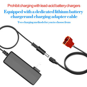 UNIKARO battery pack connectors and charger shown for simple setup.