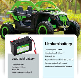 UNIKARO lithium battery in durable plastic housing for ride-on toys.