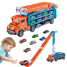 Unimoly carrier truck folded for compact storage and play.