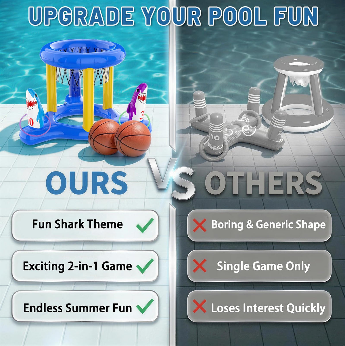 Uniqhia family fun pool scene featuring inflatable games for everyone.