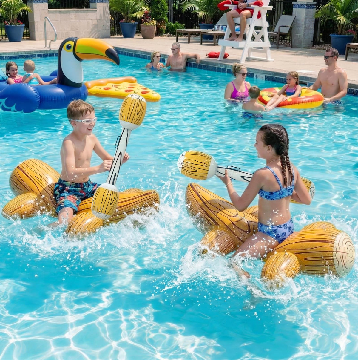 Uniqhia pool floats with four air logs for enhanced stability