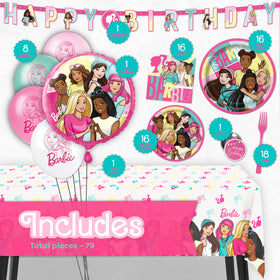 Unique Barbie balloons create a playful centerpiece for the birthday party