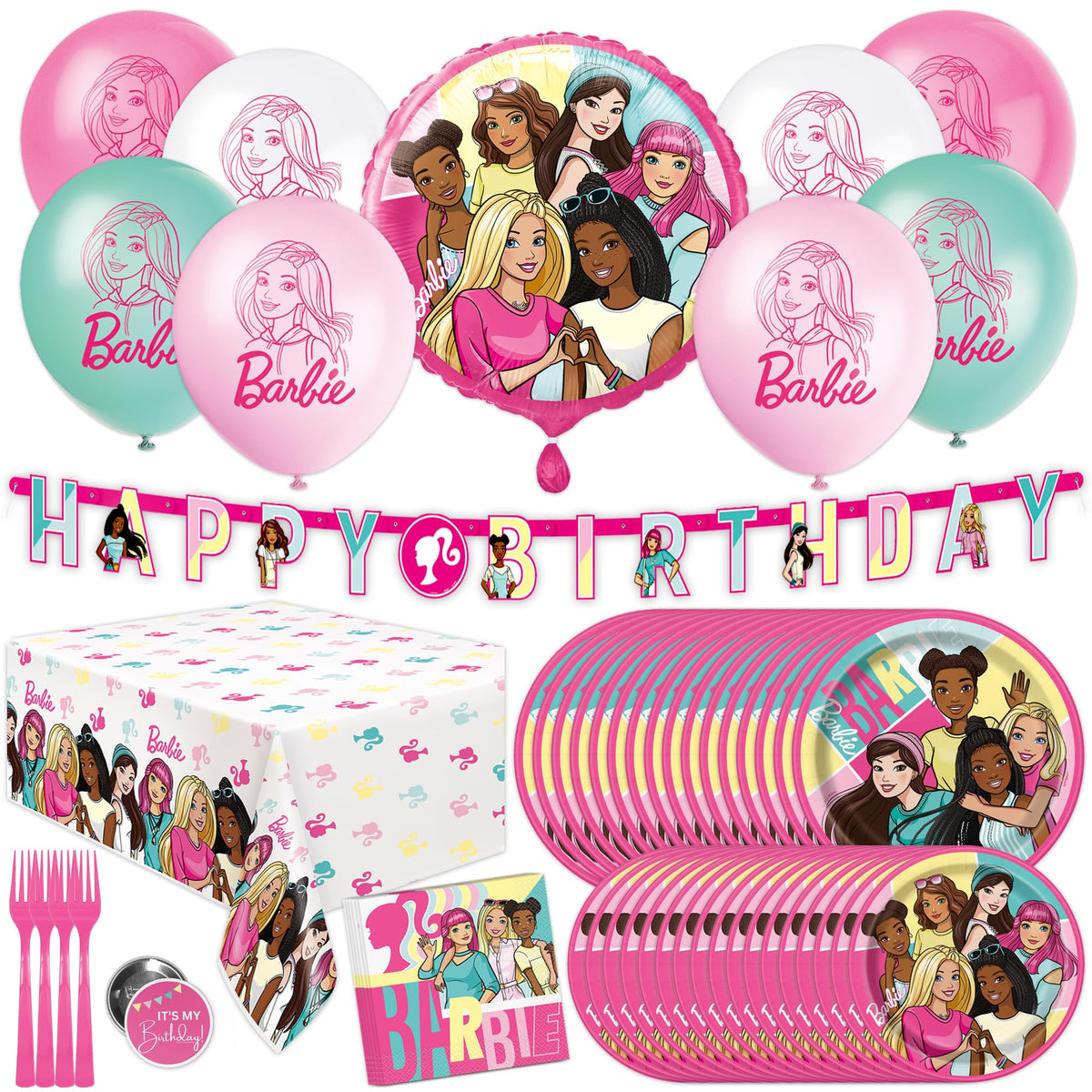 Unique Barbie birthday banner enhances party decor with bright, celebratory visuals