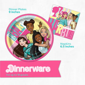 Unique Barbie napkins make quick cleanups easy for guests.