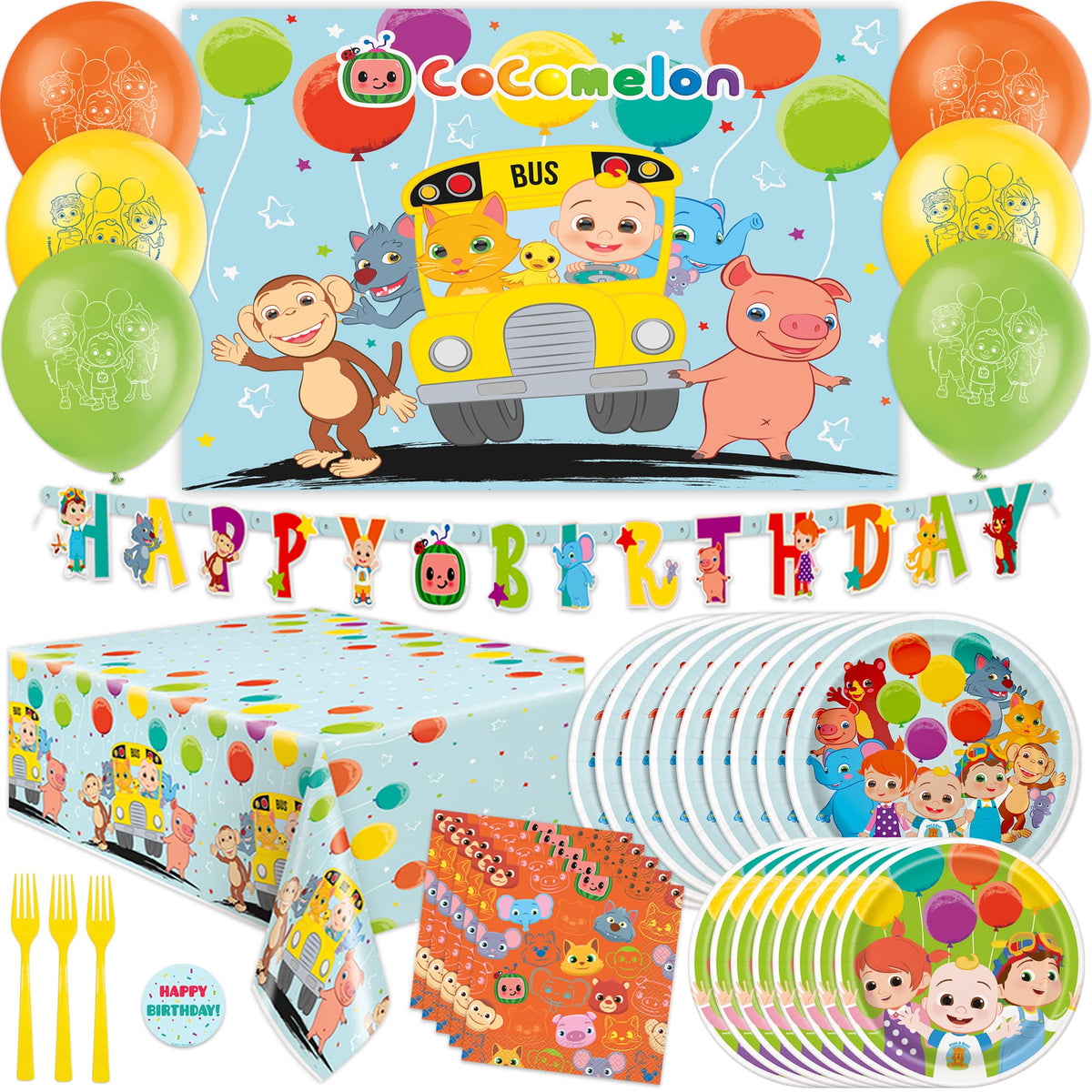 Unique CoComelon balloons set brightens the party and creates a fun centerpiece.