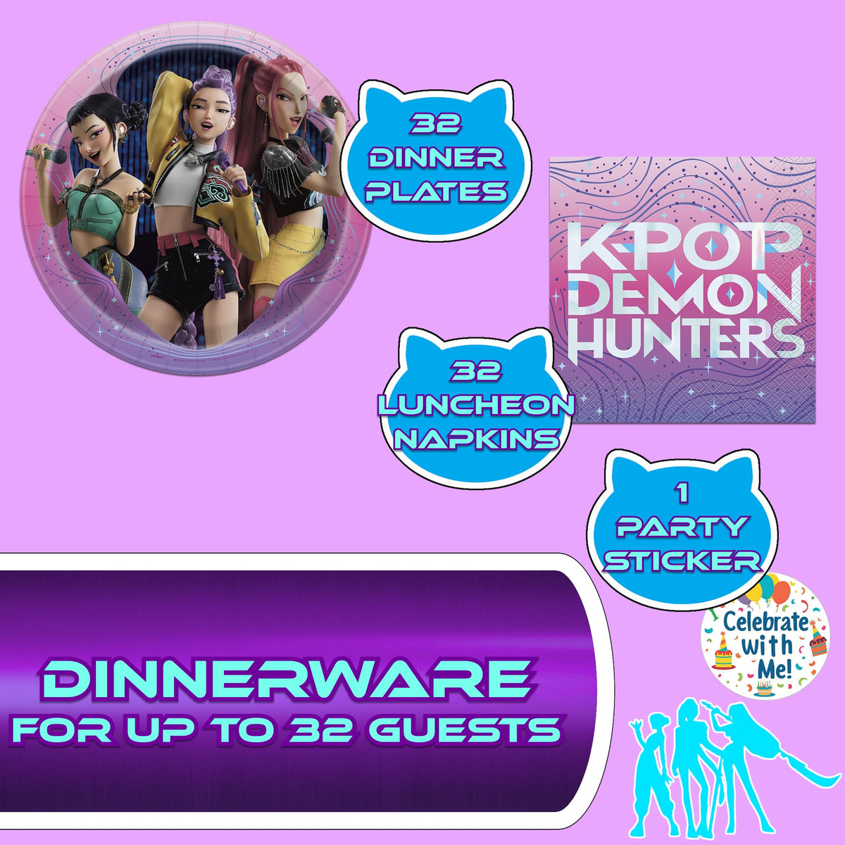 Unique K-Pop Demon Hunters luncheon napkins complementing party theme and quick cleanup