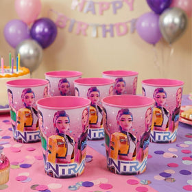 Unique KPop Demon Hunters cups with Happy Birthday sticker for festive favors