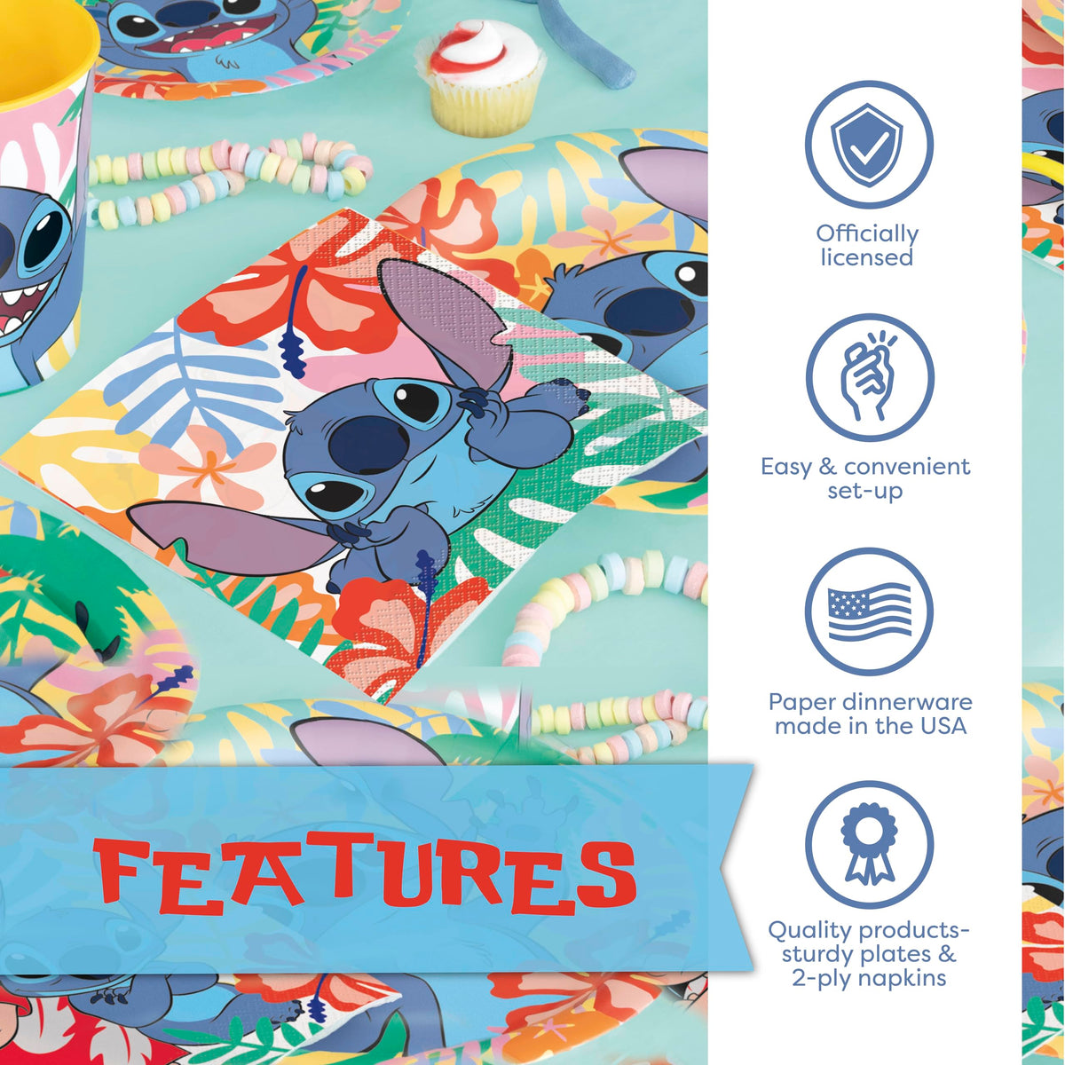Unique Lilo and Stitch napkins add fun flair while handling spills during cake time