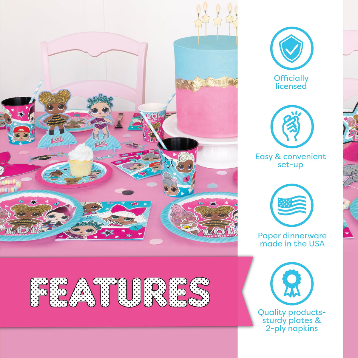 Unique LOL balloons set adds festive color for easy celebration setup