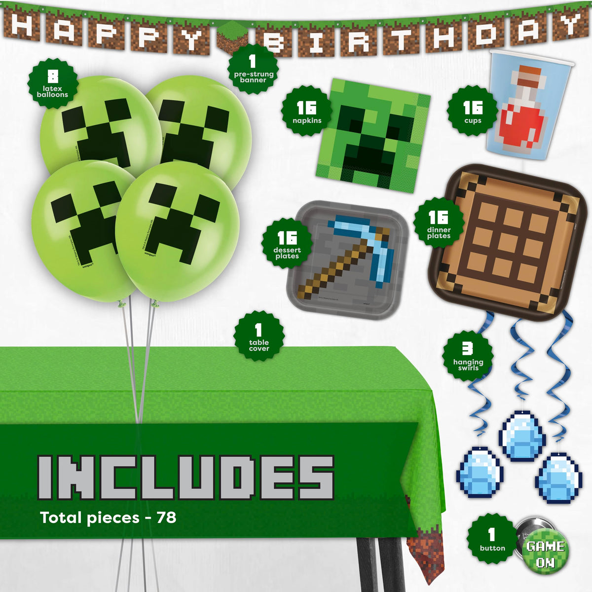 Unique Mega Minecraft 7-inch plates ideal for cupcakes and snacks
