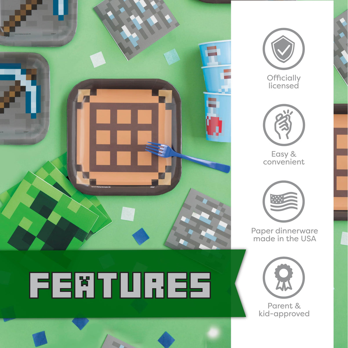 Unique Mega Minecraft table cover protects surfaces during celebratory dining
