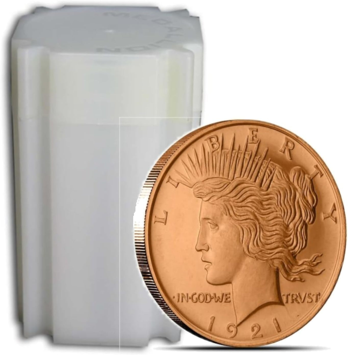 Unique Metals Peace Dollar coin in tube, ideal for safe storage and display.