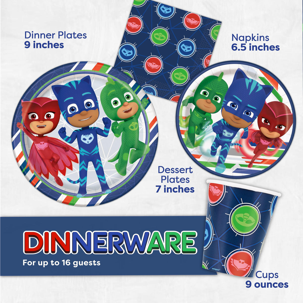 Unique PJ Masks napkins to complete table styling.