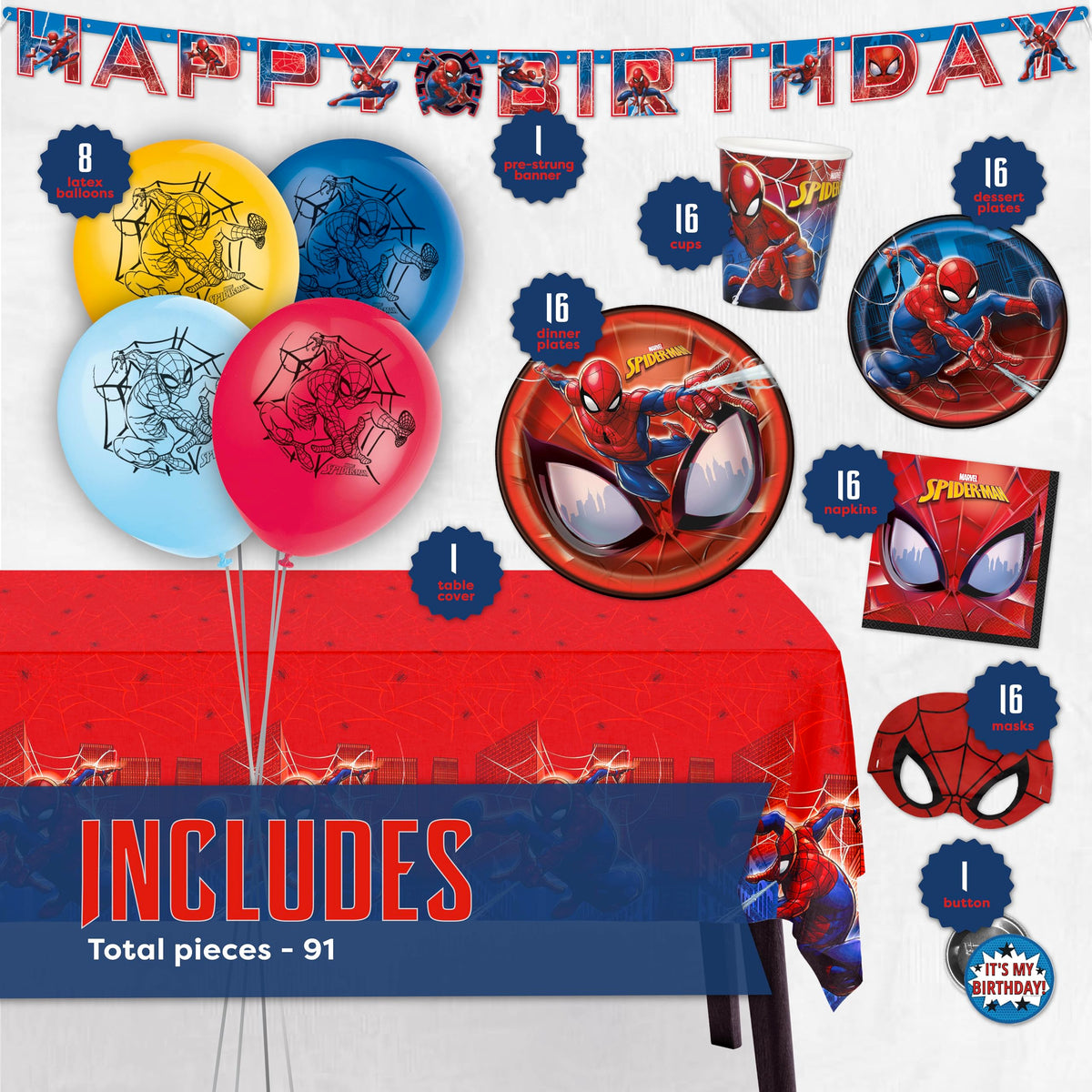 Unique Spider-Man banner overhead over gifts to create a festive focal point