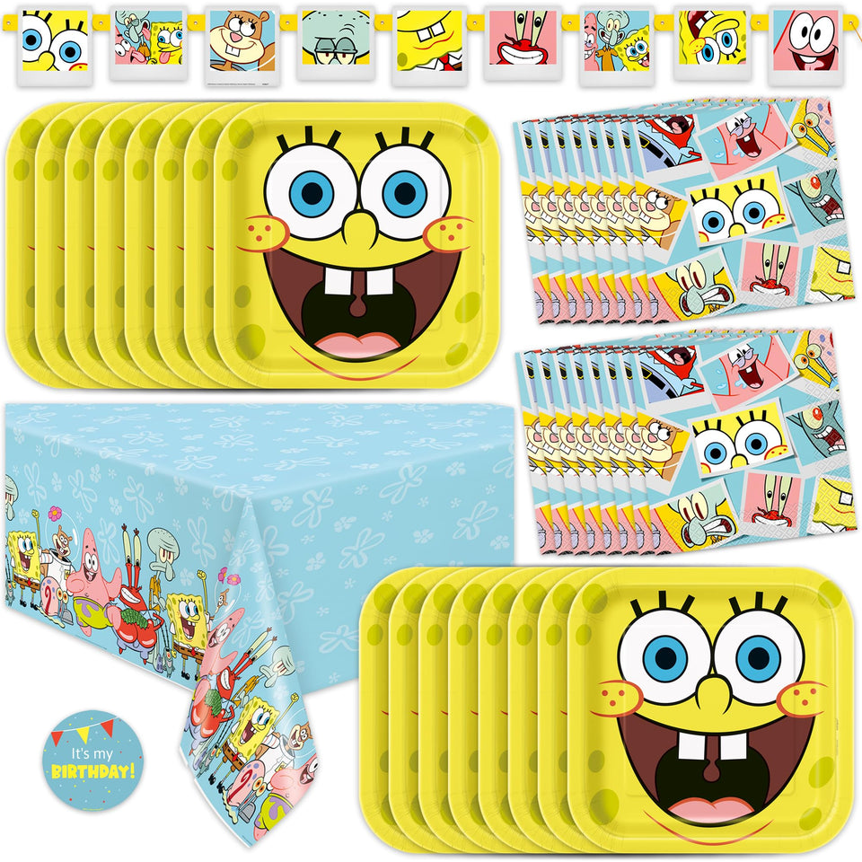 Unique Spongebob plates offer sturdy dining for a kid-friendly party.