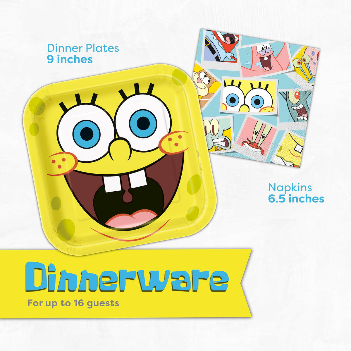 Unique Spongebob tablecloth protects surfaces while framing the party.