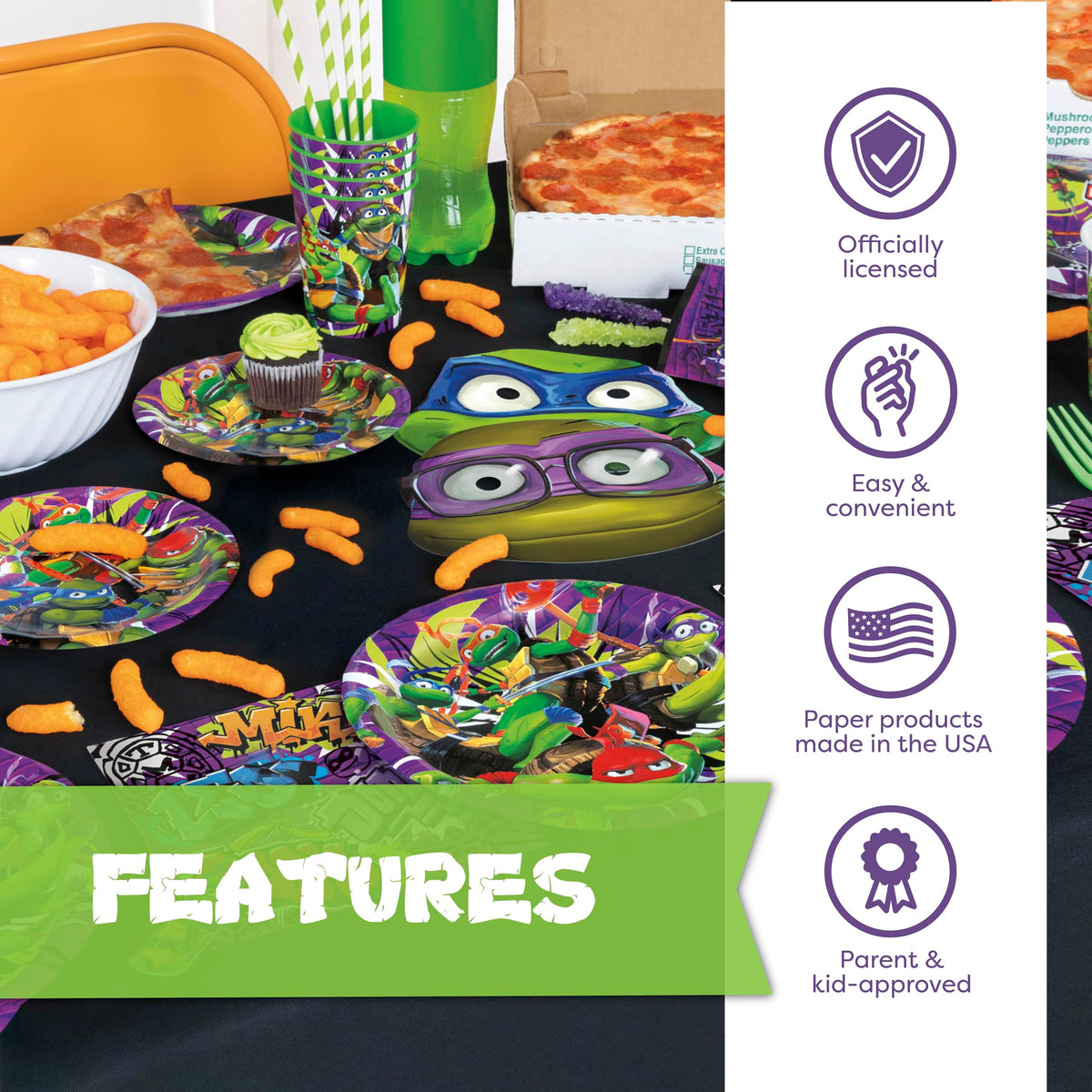 Unique TMNT foil balloon adds a shiny focal point for party atmosphere