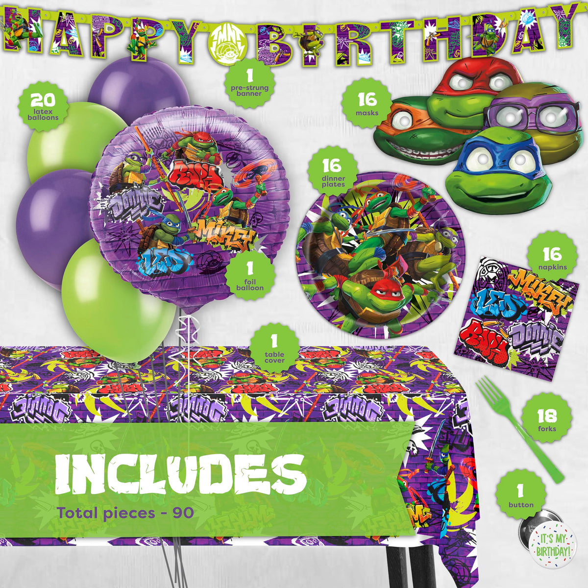 Unique TMNT Happy Birthday banner adding bold decor over the gift table