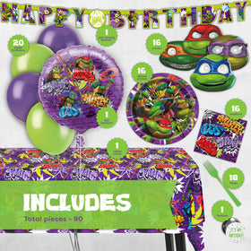 Unique TMNT Happy Birthday banner adding bold decor over the gift table