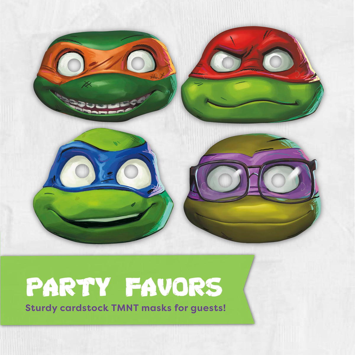 Unique TMNT turtle masks inviting kids into the ninja party moment