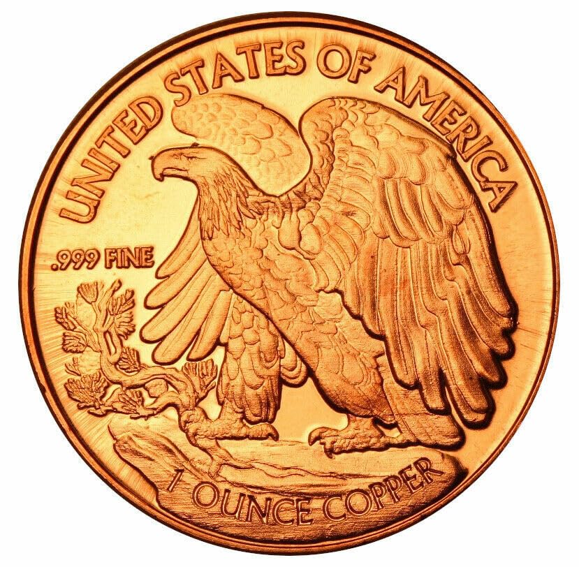 Unique Metals Walking Liberty copper coin close-up, showcasing design and potential display use.