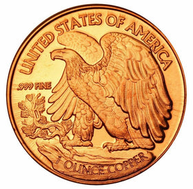 Unique Metals Walking Liberty copper coin close-up, showcasing design and potential display use.
