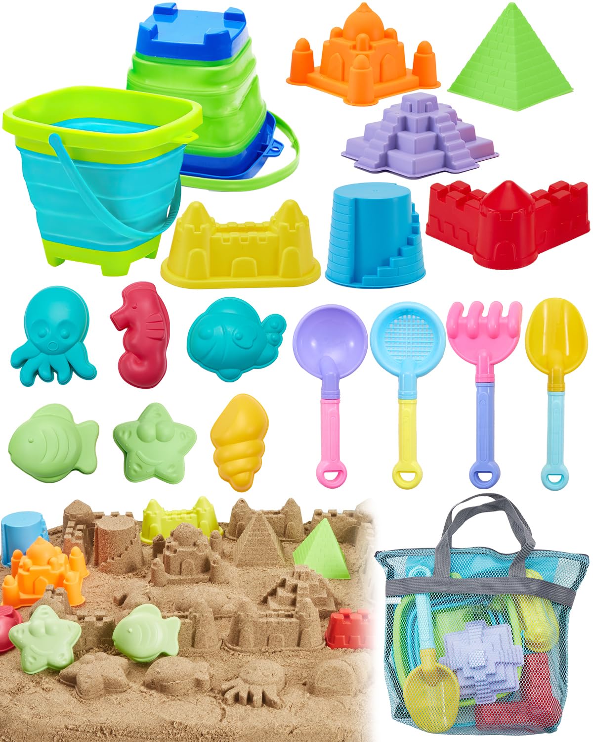 Unistylar foldable bucket for portable beach play and quick setup.