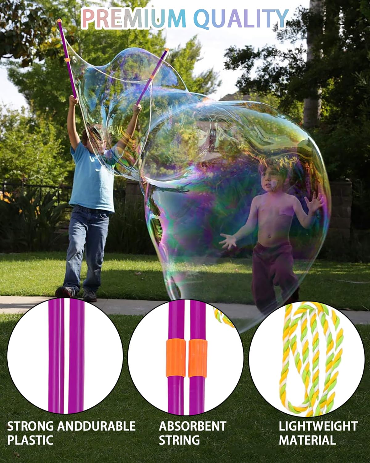 Unistylar big bubble wands in action for vivid outdoor bubbles.