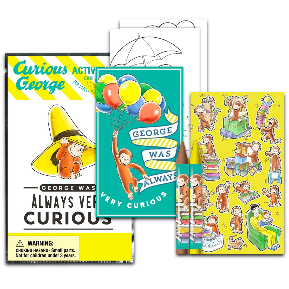 Universal All-Access Curious George mini packs sticker sheets, perfect for loot bags.