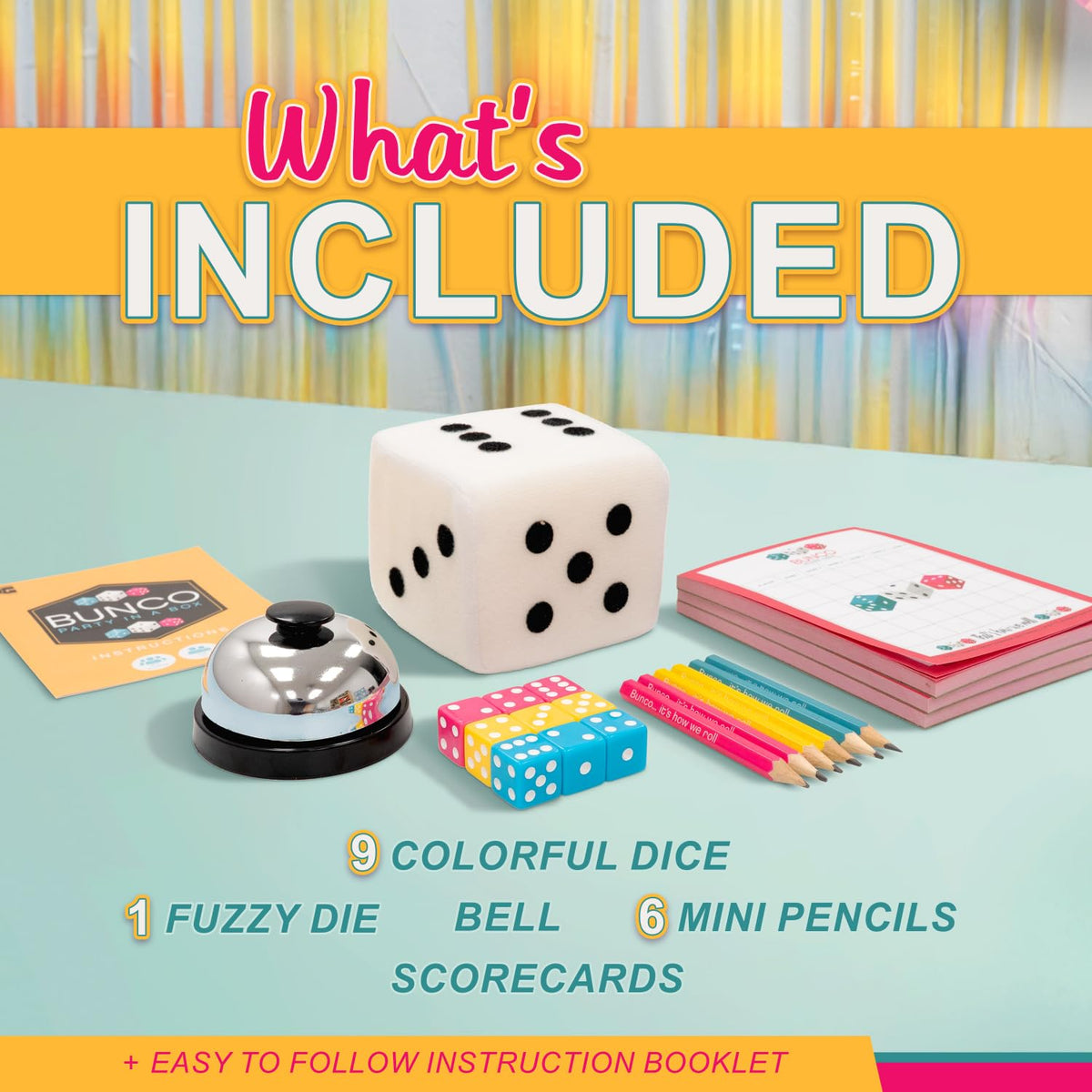 University Games nine-dice Bunco set enhances group fun.