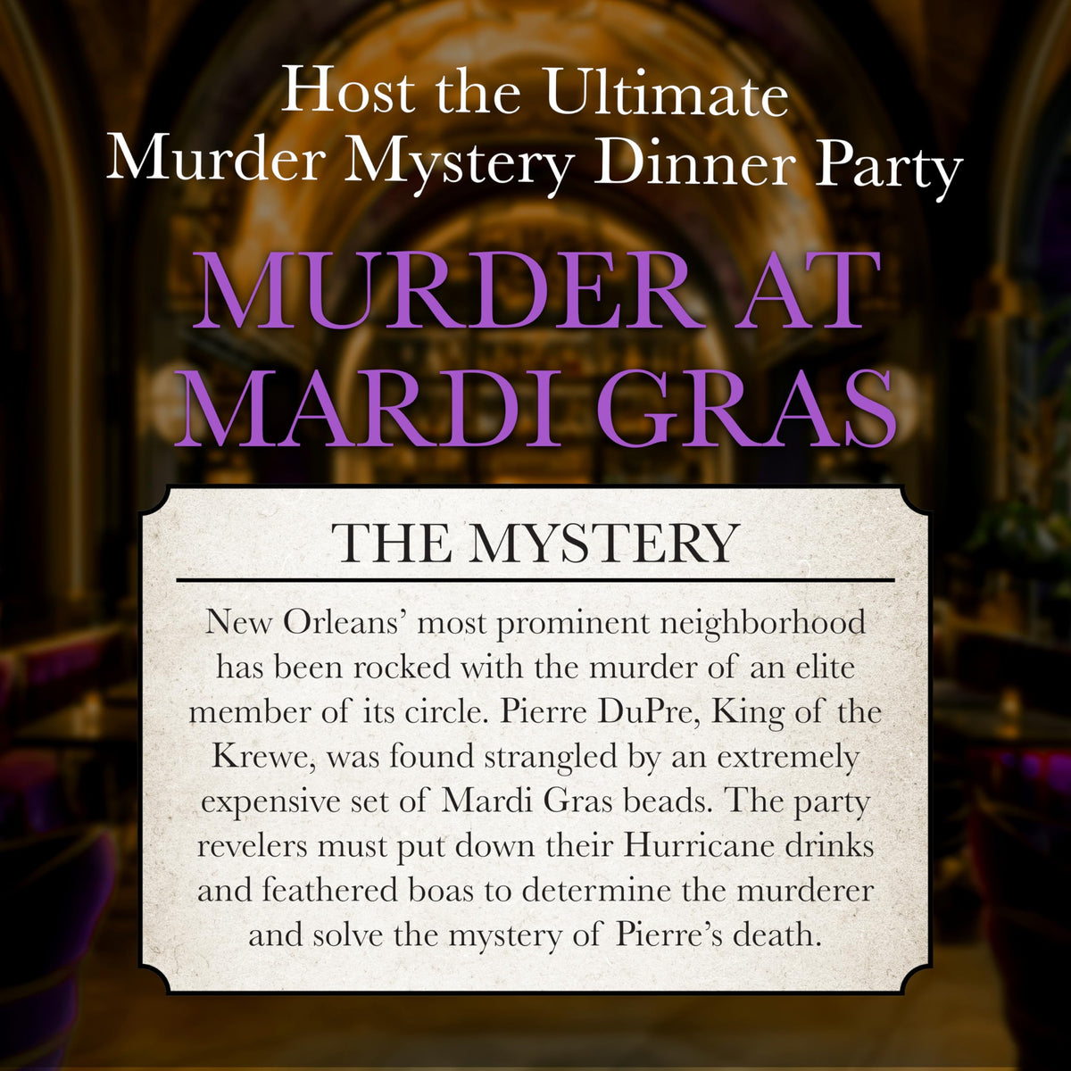 University Games Murder at Mardi Gras included items ready for hosting a mystery night
