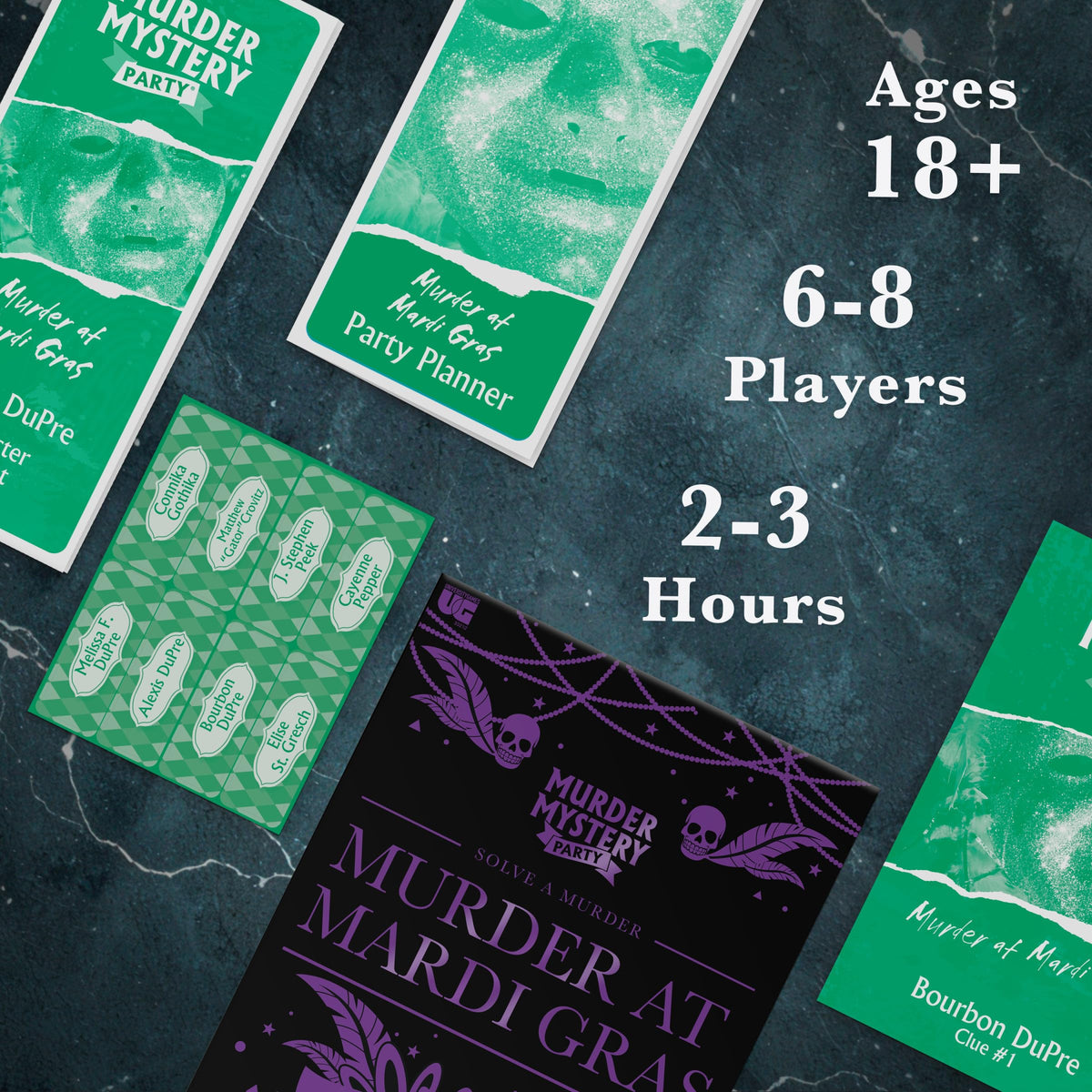 University Games Murder at Mardi Gras invitations set the scene for mystery fun