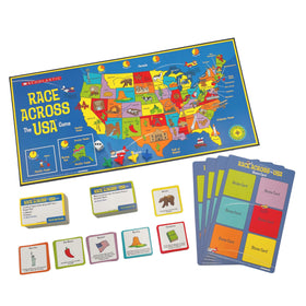 University Games Scholastic Race Across the USA game board close-up highlighting paths for planning routes.