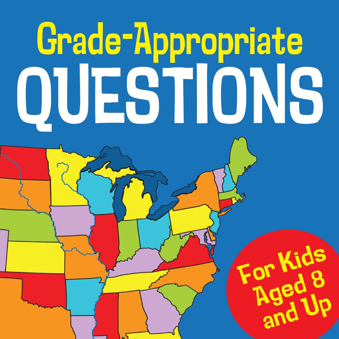 University Games Scholastic Race Across the USA question cards spread showing grade-level prompts.