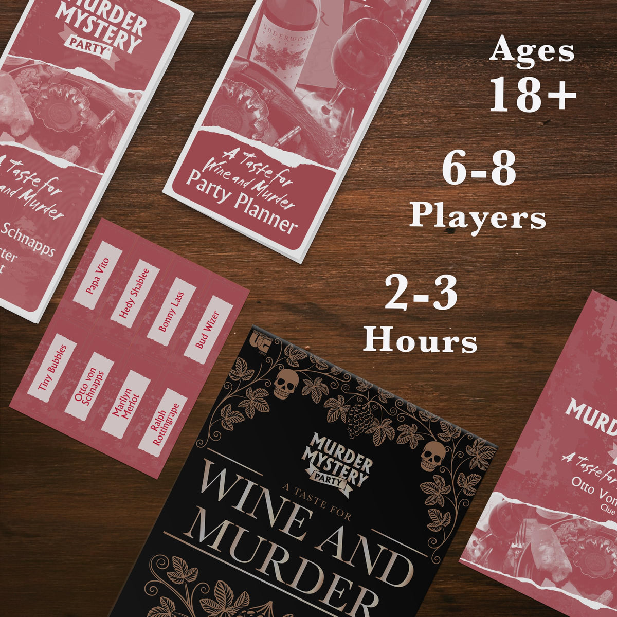 University Games Taste for Wine and Murder clues for an engaging mystery