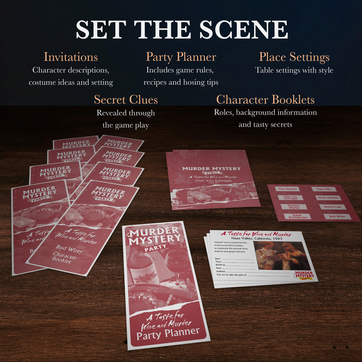 University Games Taste for Wine and Murder crime scene clues heighten investigation