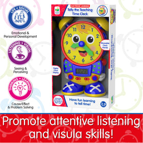 University Games Telly clock in quiz mode challenges kids to set time.