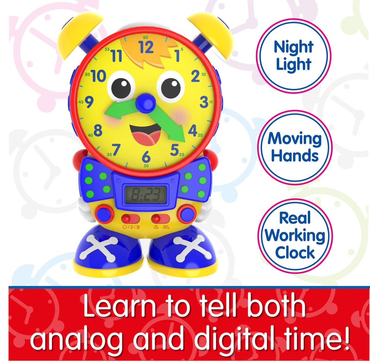 University Games Telly features a real clock with alarm and night light.