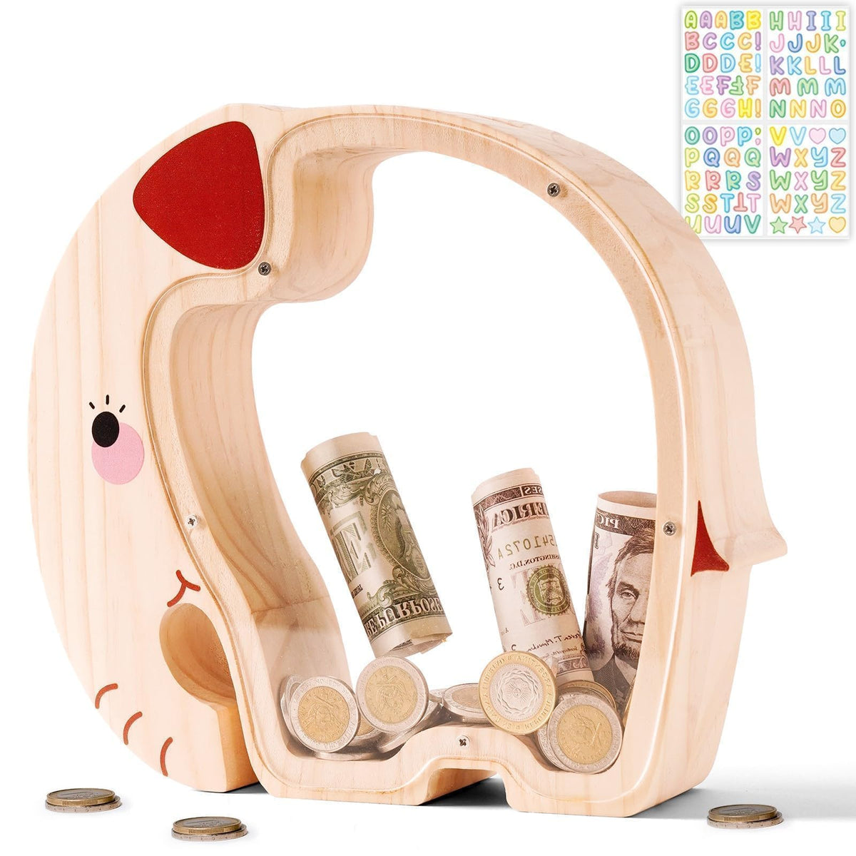 Uniwooder wooden elephant piggy bank front view encourages early saving with a friendly design