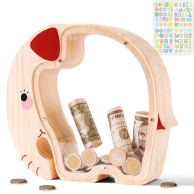 Uniwooder wooden elephant piggy bank front view encourages early saving with a friendly design