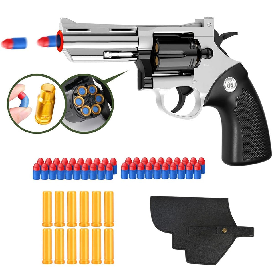 Unseki 6-shot revolver toy gun in silver with safe, lightweight design for kids