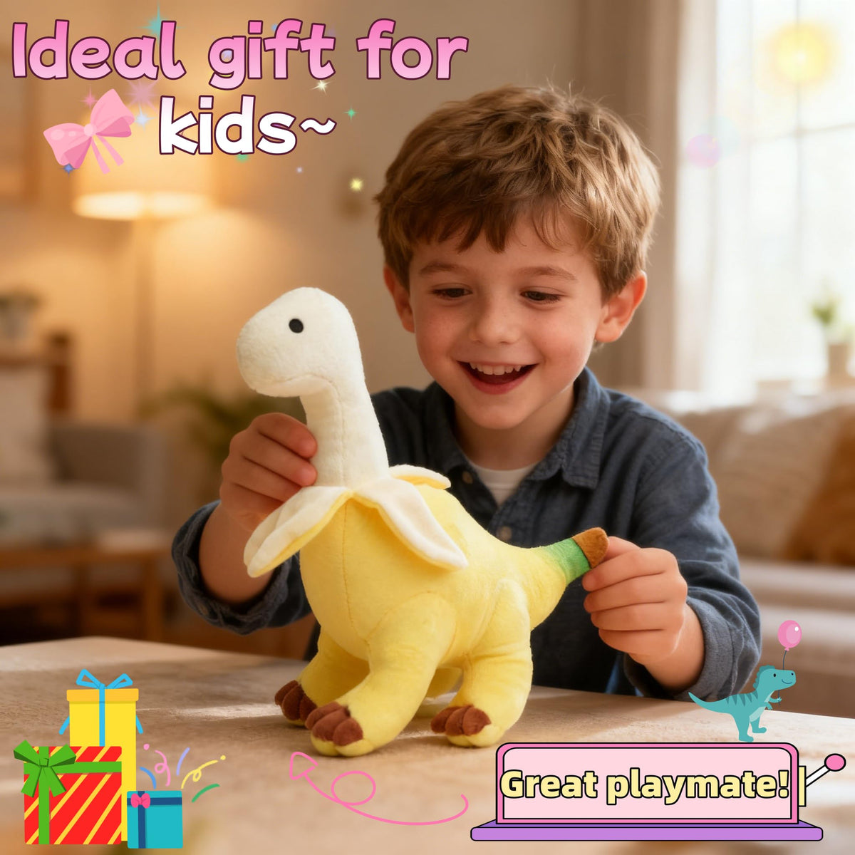 unsnurnoch 11-inch plush dinosaur standing upright, ideal gift option for birthdays
