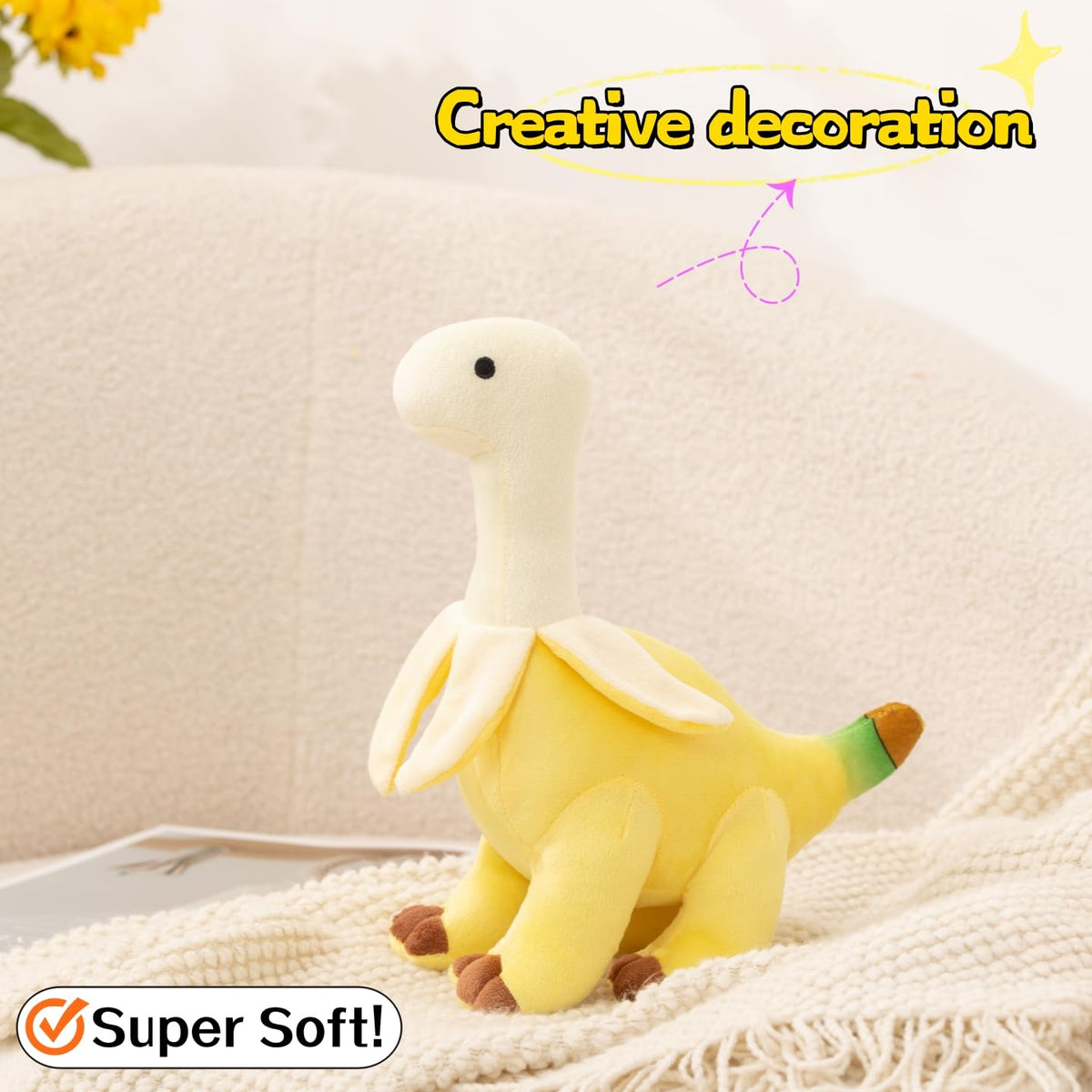unsnurnoch dino plush decorative piece, bright yellow accent for bedroom
