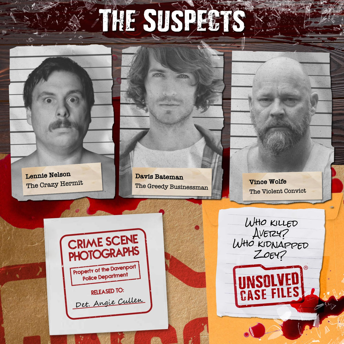 Unsolved Case Files documents provide context for suspects and timelines.