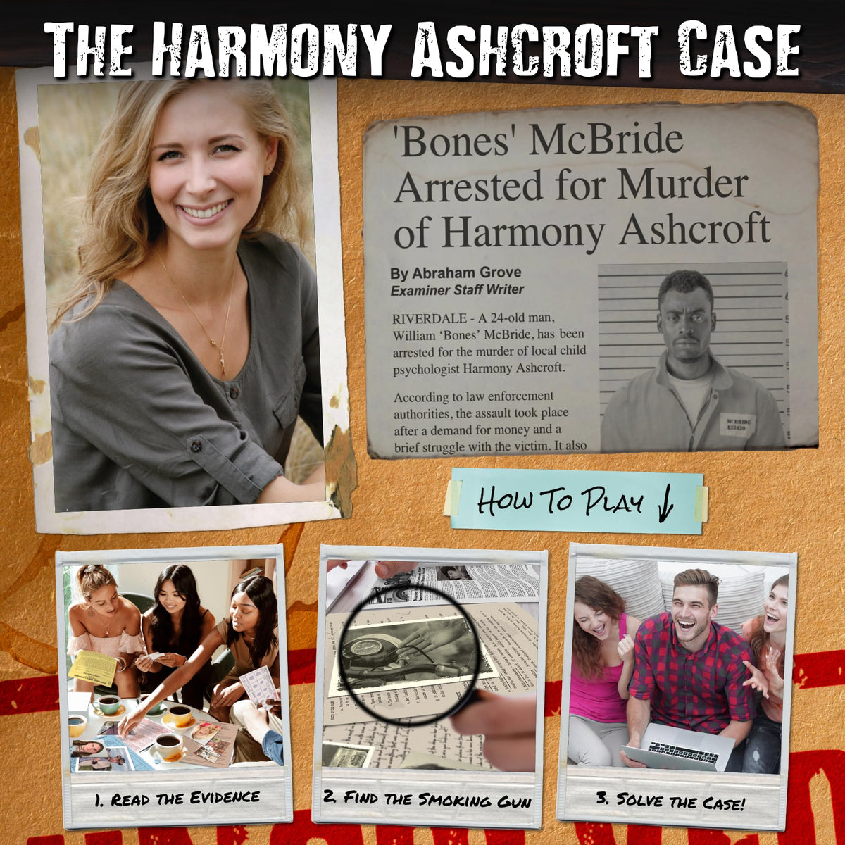 Unsolved Case Files evidence photos and documents for clue gathering.