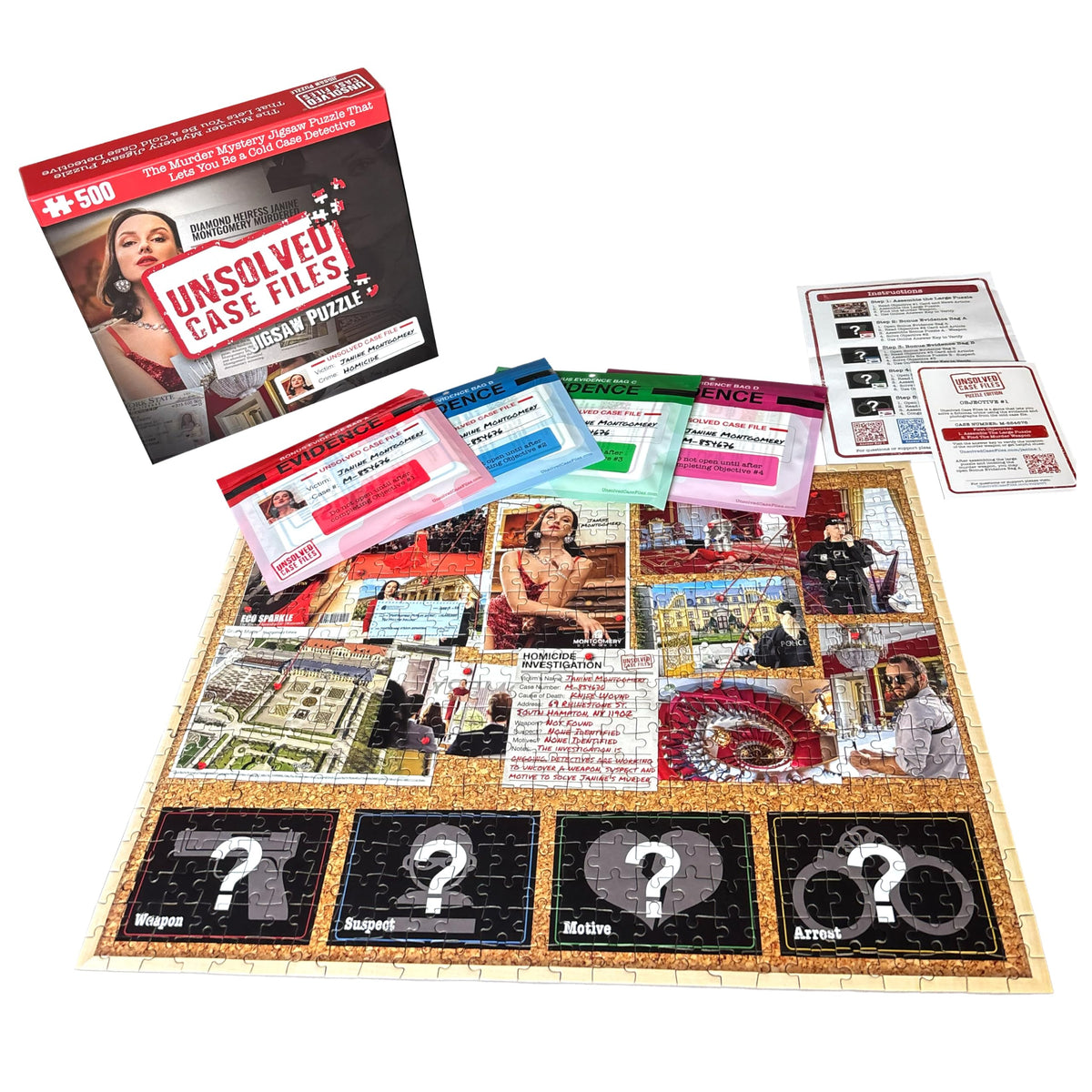 Unsolved Case Files janine montgomery cover—brand packaging inviting immersive detective play.