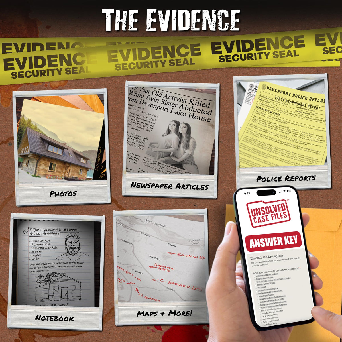 Unsolved Case Files newspaper articles add realism to the investigation.